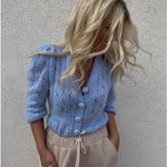 MARIDRUNA Fiona Mohair, Hand-Knit Cardigan. Baby Blue, Size Small - Picture 4 of 9